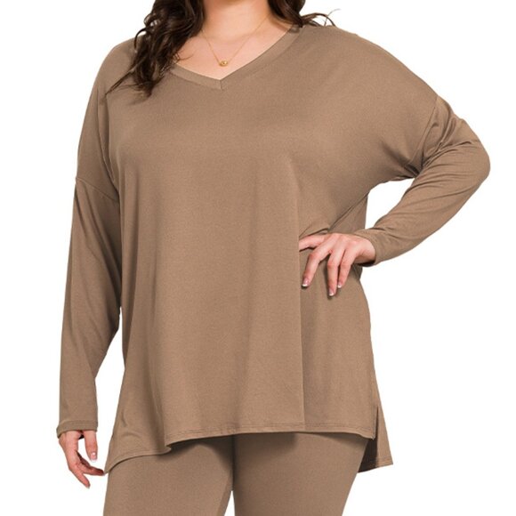 V‑Neck Long‑Sleeve Loungewear Leggings Set – Buttery Soft Brushed DTY Microfiber - Picture 5 of 7